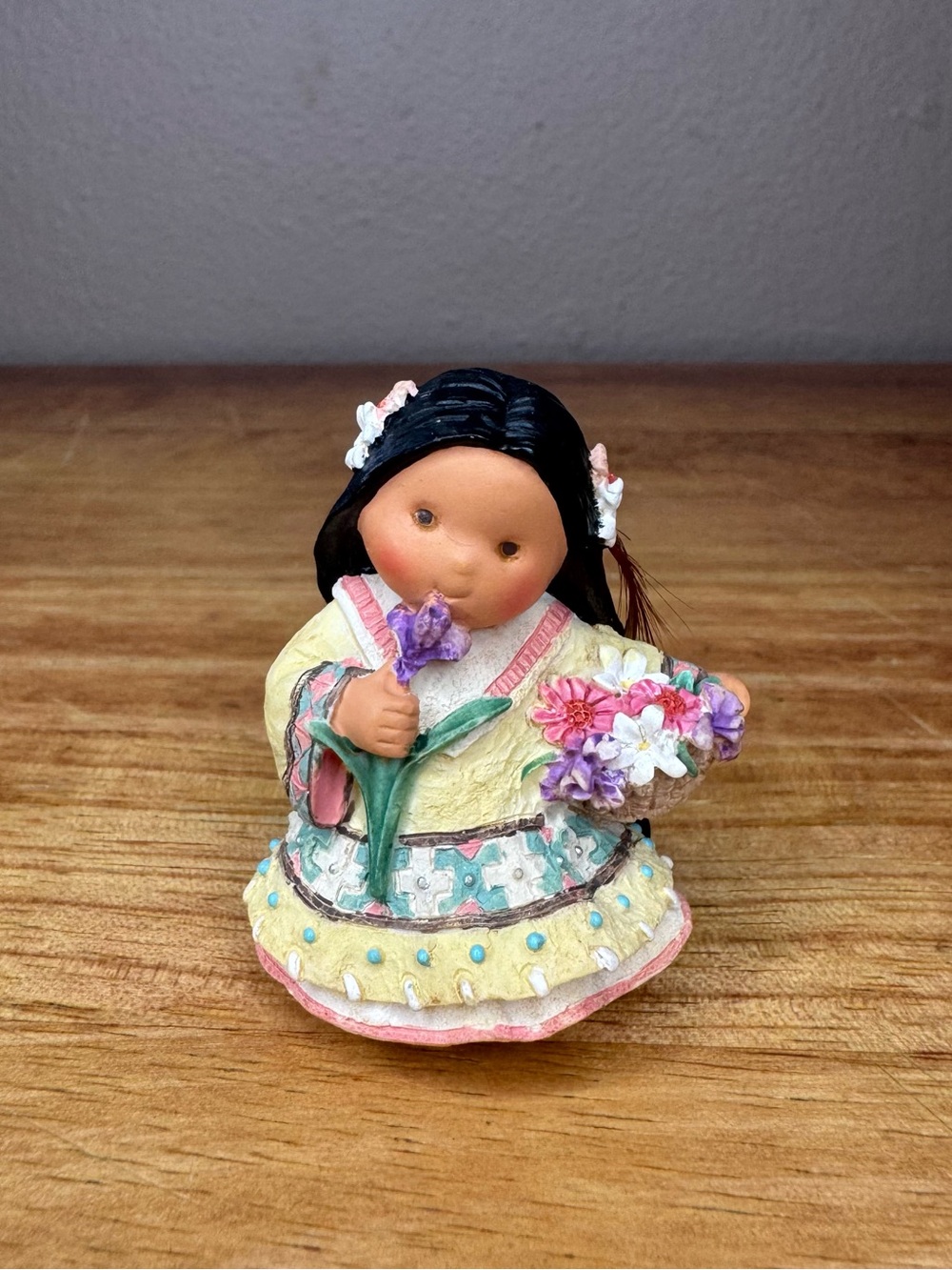 Friends of the Feather Enesco #477605 Girl With Flowers" ~ mini figurine 🪶